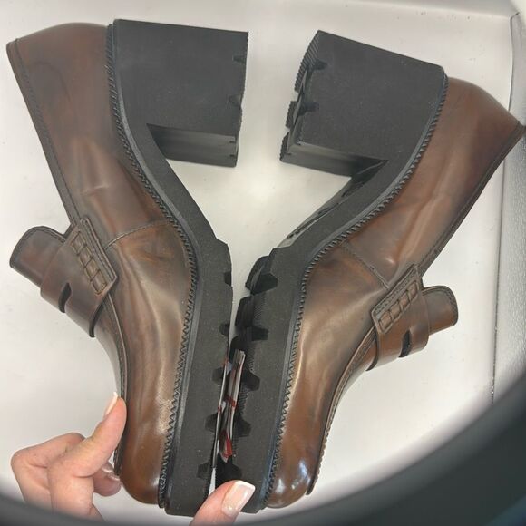 Paul Green Women’s Size 10.5 Janice Lug Sole Heeled Loafers Brown Leather - Picture 8 of 10